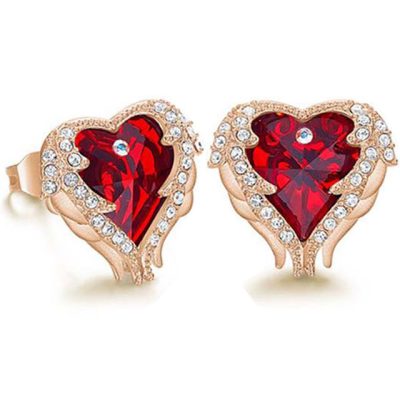 Red Swarovski heart earrings