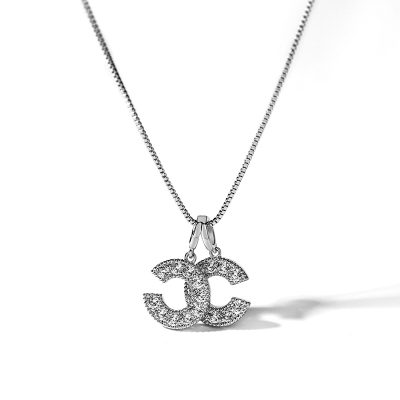 Silver-plated double C necklace