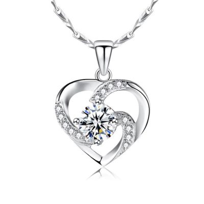 Silver rhinestone heart necklace