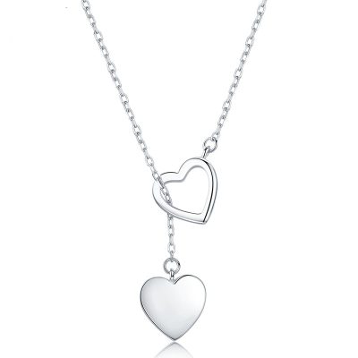 Double heart necklace silver-plated