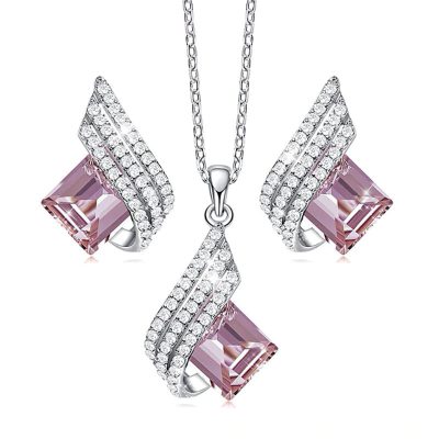 Silver-pink necklace and earrings
