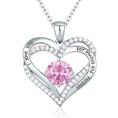 Silver Plated Pink Swarovski heart necklace