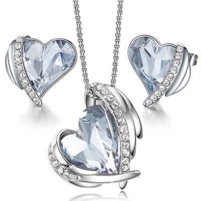 Light blue swarovski heart necklace and earrings set