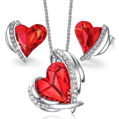 Red Swarovski heart necklace and earrings set