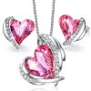 Pink Swarovski heart necklace and earrings set