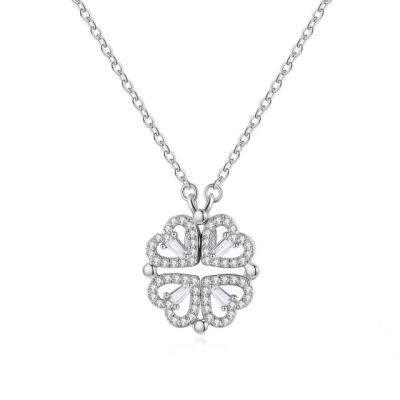 White clover four heart necklace