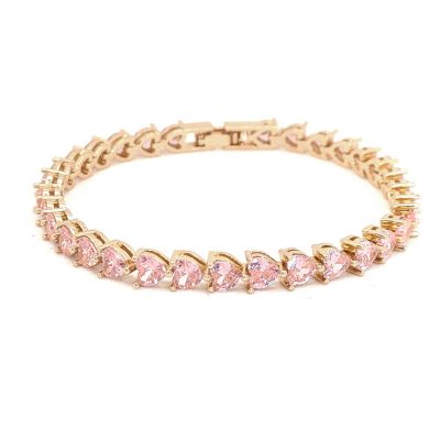 Rose tennis bracelet pink hearts