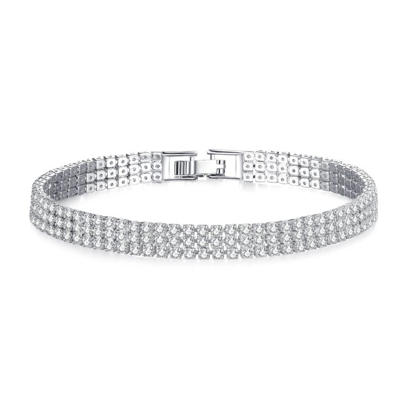 Silver-plated three double tennis bracelet