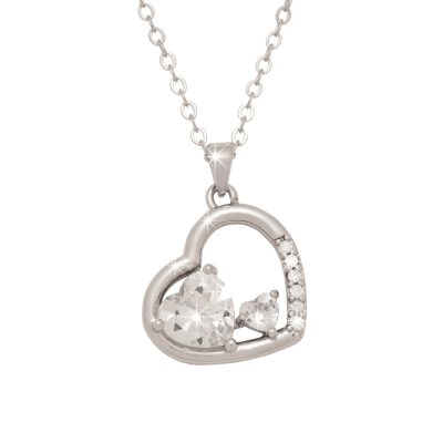 Silver-tone heart necklace with zirconia