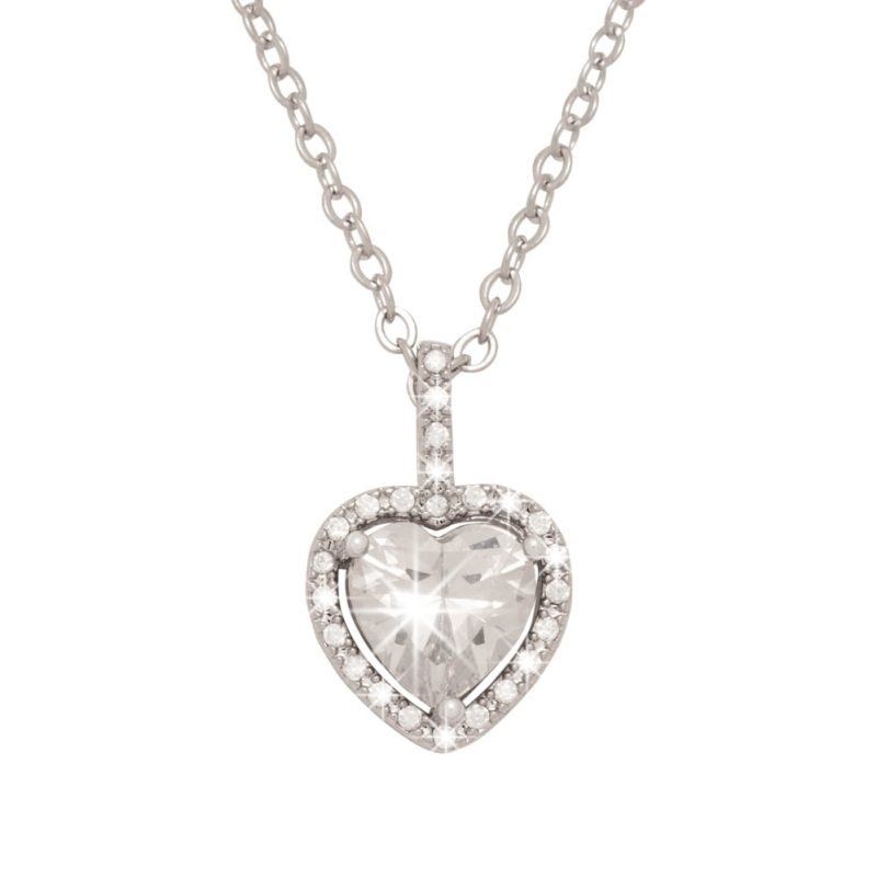 Silver-tone zirconia heart necklace