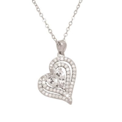 Zirconia Heart Necklace with Rhinestone
