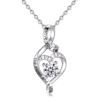 Silver-Plated Swarovski Heart Necklace with Rhinestones