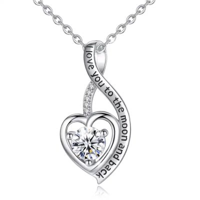 Silver-Plated Swarovski Hearts Necklace with Rhinestone